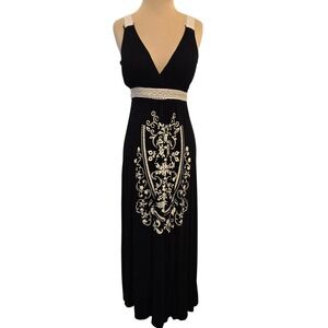 Rue21 Black Maxi Dress Sleeveless V Neck Ivory‎ Crochet Trim Summer puff print